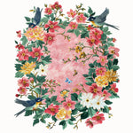 A beautifully designed Sunrise Bloom Hand Tufted Round Rug featuring a vibrant floral pattern. This large area rug, ideal for the living room, showcases a stunning array of pink, yellow, and white flowers with green leaves, creating a captivating centerpiece. Perfect as a wool rug for those seeking elegant rugs for the living room, this floral rug adds a touch of nature-inspired charm to any space.