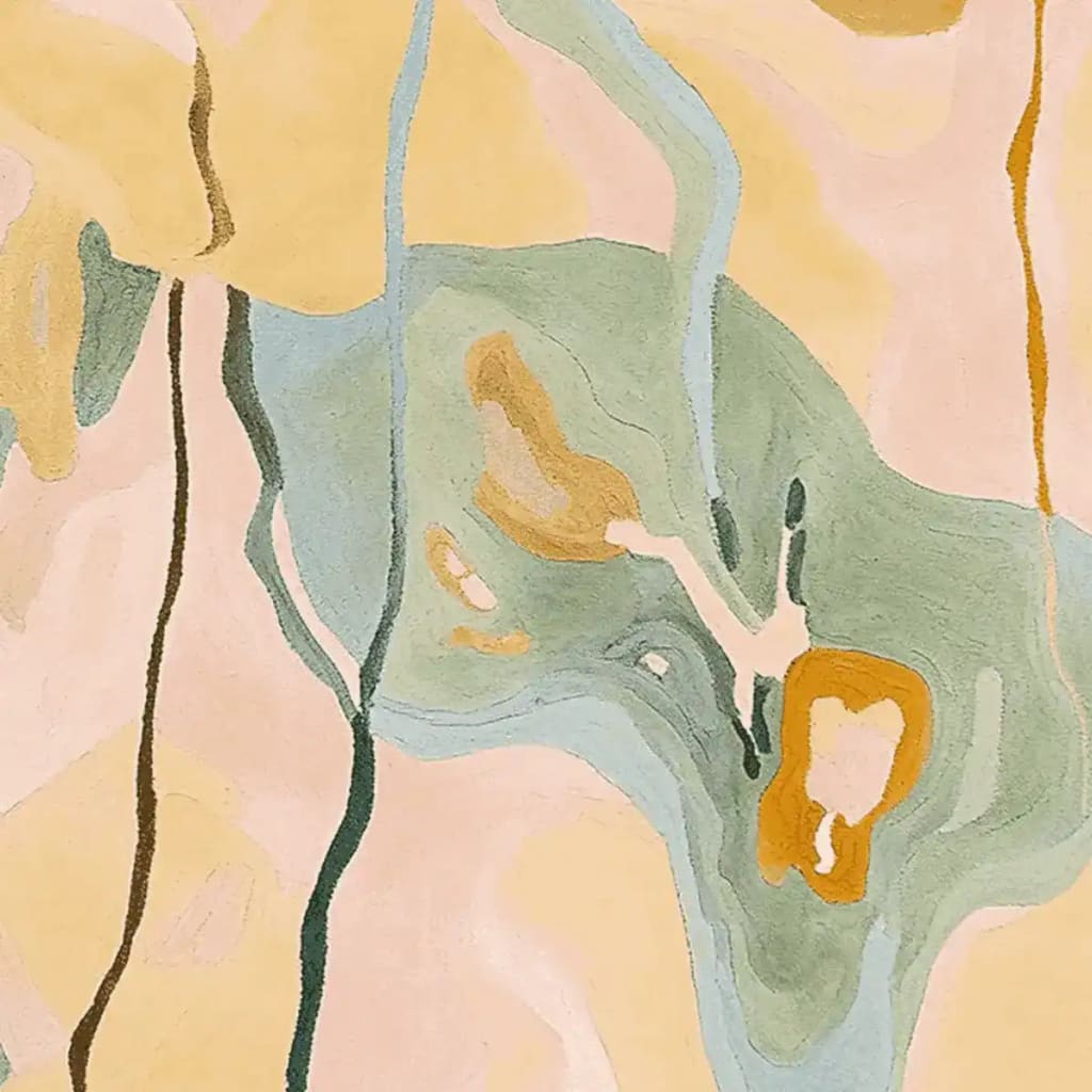 A vibrant area rug featuring an abstract floral design with soft hues of green, pink, and tan. This contemporary rug, perfect for a living room, is crafted from wool and measures 8x10. The intricate hand-tufted patterns mimic the delicate beauty of orchid blooms, adding a touch of elegance to any space.