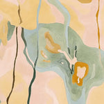 A vibrant area rug featuring an abstract floral design with soft hues of green, pink, and tan. This contemporary rug, perfect for a living room, is crafted from wool and measures 8x10. The intricate hand-tufted patterns mimic the delicate beauty of orchid blooms, adding a touch of elegance to any space.