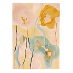 This vibrant Sunrise Floral Orchid Bloom Hand Tufted Rug is a stunning area rug featuring a contemporary abstract floral design. Perfect for adding a touch of elegance to any living room, this 8x10 wool rug showcases a harmonious blend of yellow, peach, and teal hues, creating a modern artistic appeal.