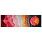 The Sunset Horizon Layers Hand Tufted Runner Rug features a stunning abstract design with warm sunset hues. Ideal for hallways, kitchens, or bathrooms, this contemporary wool rug adds a vibrant touch to any space.