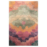 The Sunset Serenade Hand Tufted Wool Rug features an elegant, abstract pattern with vibrant hues of orange, green, and purple, creating a captivating centerpiece for any living room. This area rug is perfect for adding a touch of style and comfort, making it an ideal choice for those seeking unique rugs for living room spaces.