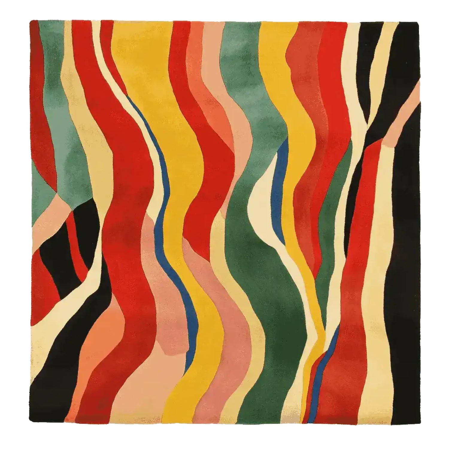 Colorful striped rug in a room with a desk and chair.