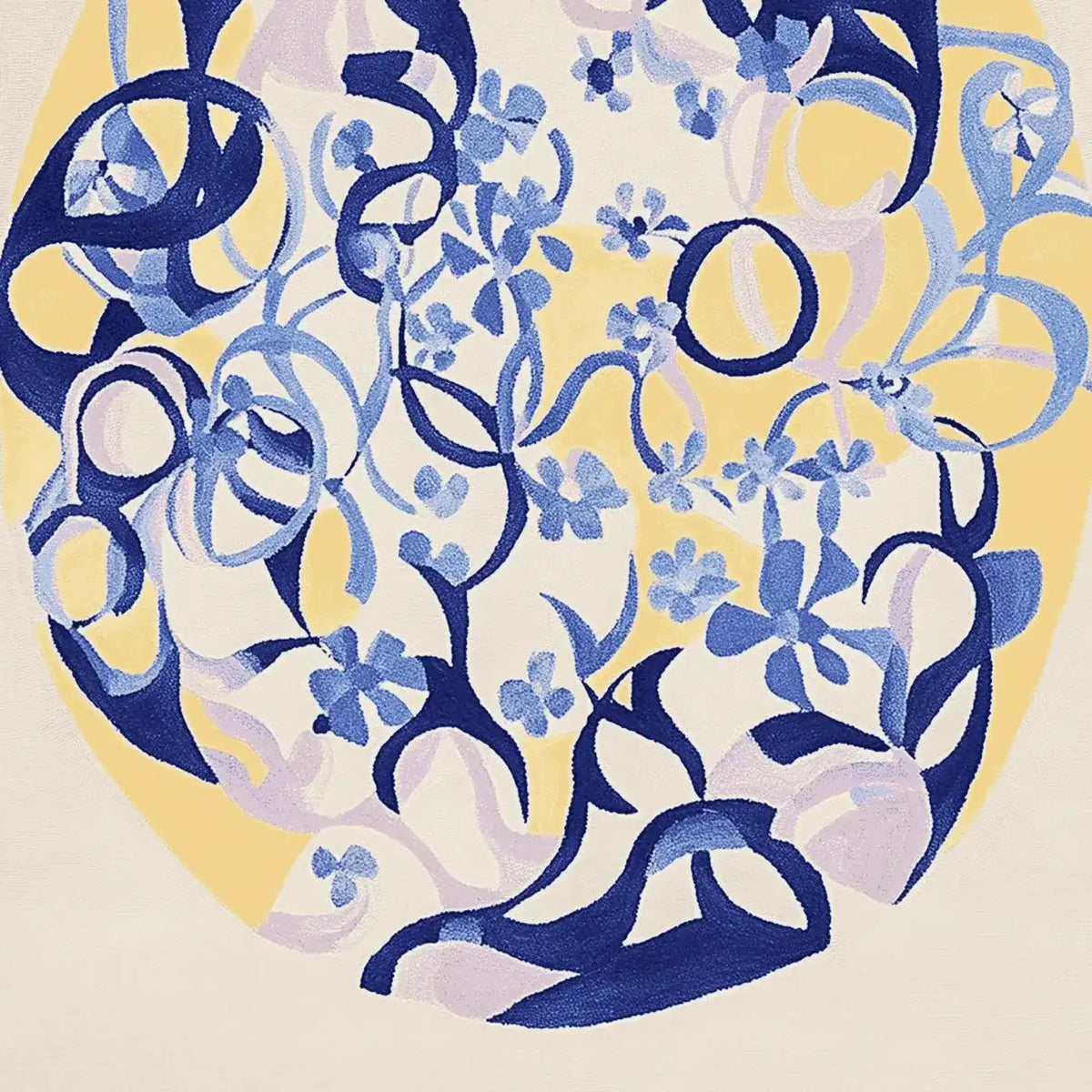 A stunning, hand-tufted area rug showcasing a vibrant, contemporary design. The rug features an abstract, swirling pattern with blue and yellow hues, perfect for adding a modern touch to living room area rugs. This high-quality wool rug is an ideal choice for those seeking unique area rugs for the living room.