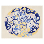 A beautiful hand-tufted wool area rug with a contemporary design, featuring swirling blue and yellow patterns. Perfect for adding a surreal garden vibe to your living room area rugs collection.