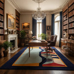 Luxurious room with a desk, bookshelves, and decorative elements.
