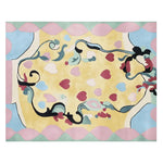 Vibrant Sweet Romance Trail Hand Tufted Area Rug featuring a contemporary abstract design with colorful heart and swirl patterns, perfect for adding a touch of elegance to living room area rugs. This wool rug combines pastel shades of pink, blue, and yellow, offering a chic look for rugs in living rooms.