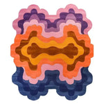 A vibrant and contemporary hand-tufted wool area rug featuring swirling colors of pink, orange, and blue. Perfect for adding a bold statement to living rooms, this abstract rug design offers a modern aesthetic, ideal for living room rugs 8x10 or area rugs for living room settings.