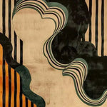 A contemporary Swirling Sands Tufted Wool Rug showcasing an abstract design with flowing lines and bold stripes, perfect for adding elegance to a living room. This large area rug is ideal for spaces needing an 8x10 wool rug, combining modern aesthetics with cozy warmth.