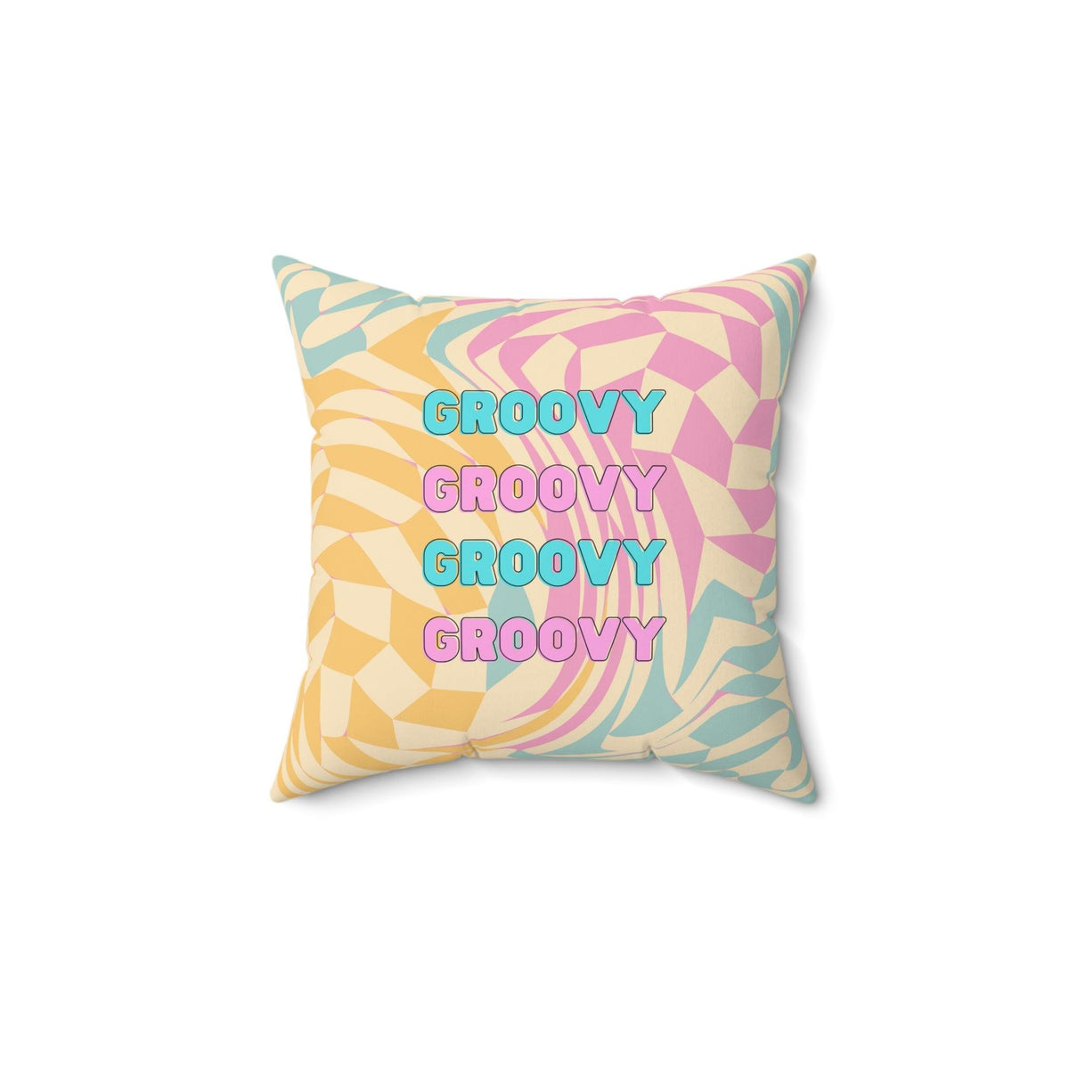 Swirly Checker Groovy Throw Pillow