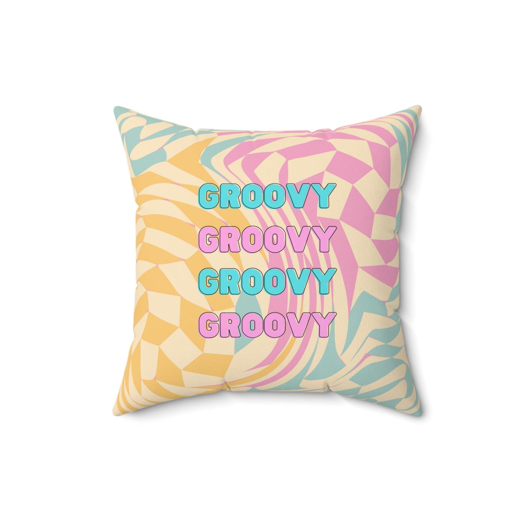 Swirly Checker Groovy Throw Pillow