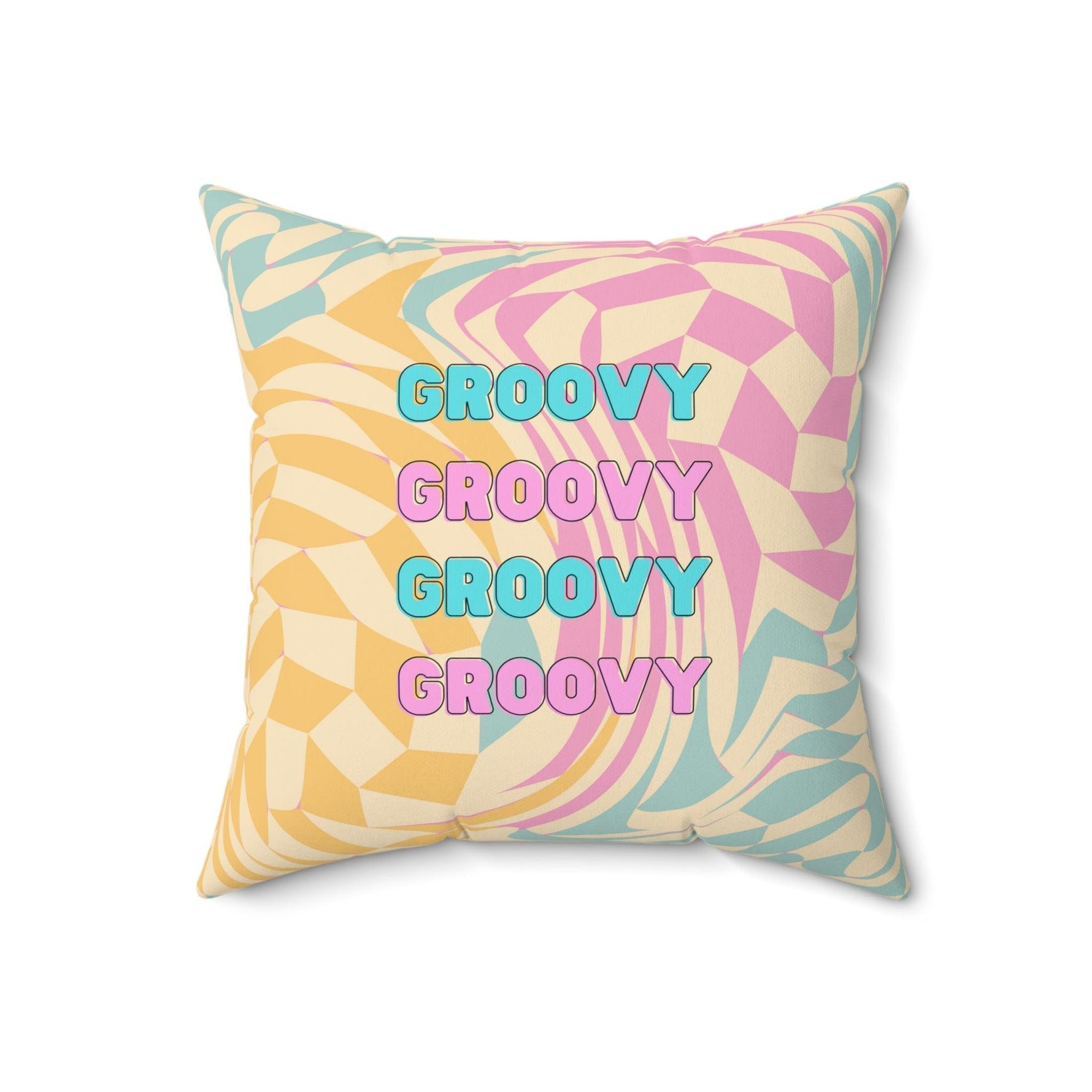 Swirly Checker Groovy Throw Pillow