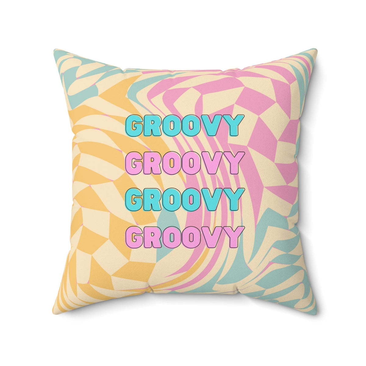 Swirly Checker Groovy Throw Pillow