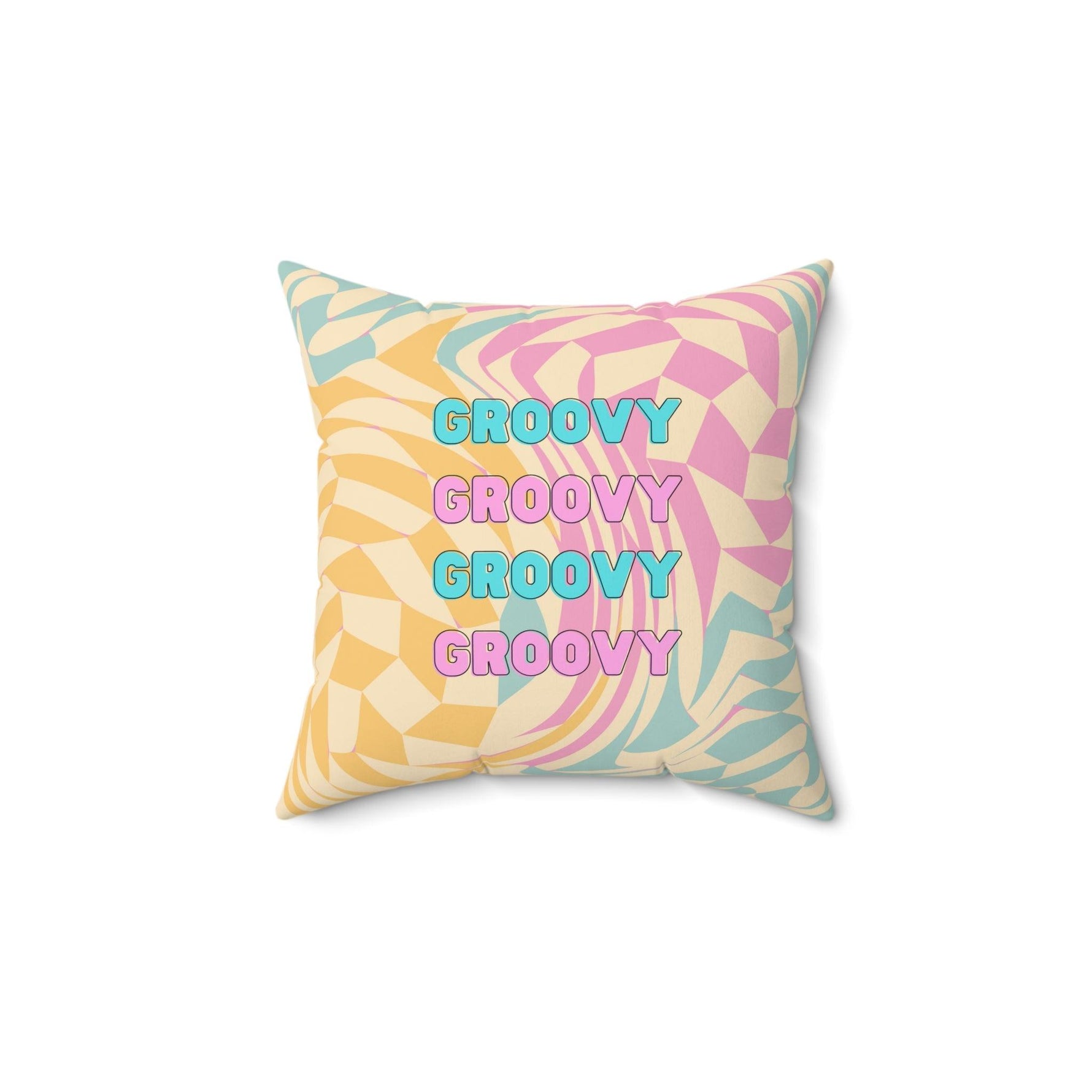 Swirly Checker Groovy Throw Pillow