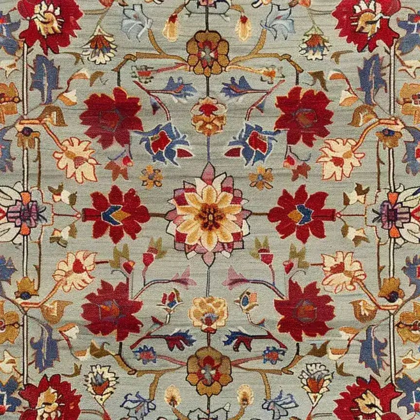 This vibrant Symmetrical Hand Tufted Rug features an intricate floral design in rich reds, blues, and golds, perfect for adding a vintage touch to large living rooms. Made from high-quality wool, this area rug is both durable and stylish, ideal for enhancing your living room decor with an elegant, vintage-inspired look.