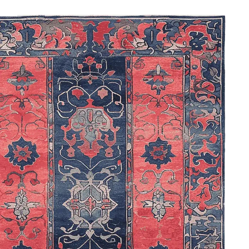 This image showcases a beautifully designed Tale in Crimson Hand Tufted Area Rug, featuring intricate vintage patterns in rich crimson and deep blue hues. Perfect for adding a touch of elegance to any living room, this wool rug is ideal for those seeking stylish living room rugs in an 8x10 size.