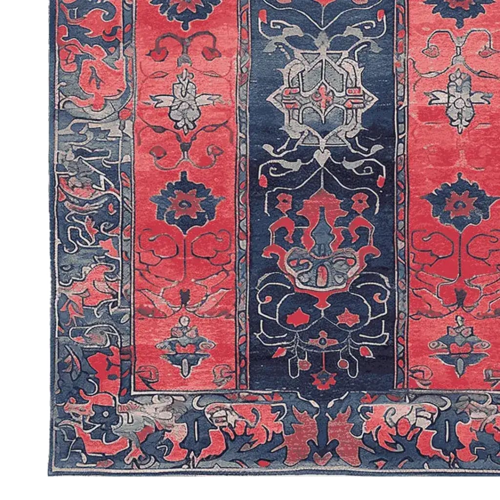 A beautifully intricate area rug perfect for adding a vintage touch to your living room. This 8x10 wool rug features a stunning red and blue floral pattern with an elegant design, ideal for those seeking rugs for living room spaces.