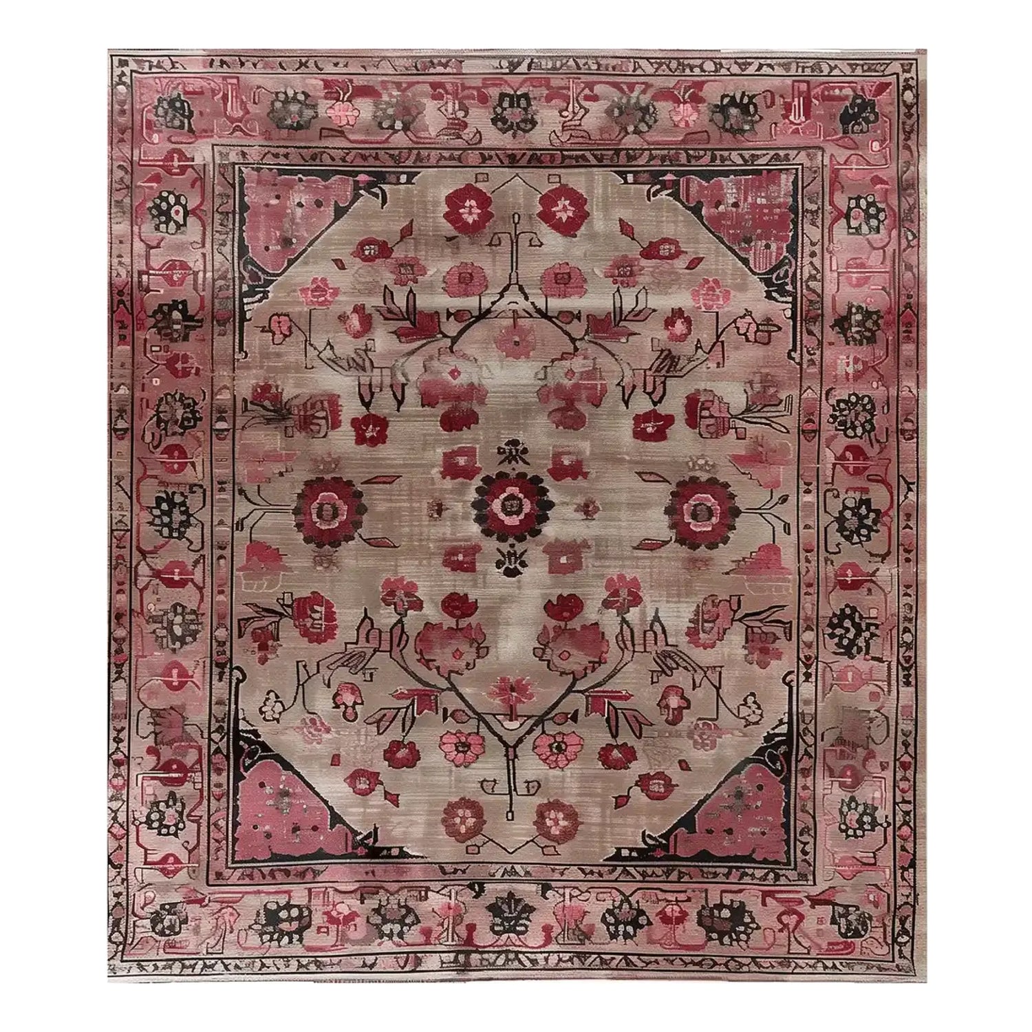 A beautifully crafted Tales of Persia Knotted Wool Rug, showcasing an intricate floral design. This large area rug features a harmonious blend of red and earthy tones, perfect for enhancing living room decor. Ideal for those seeking elegant floral rugs to complement their space.
