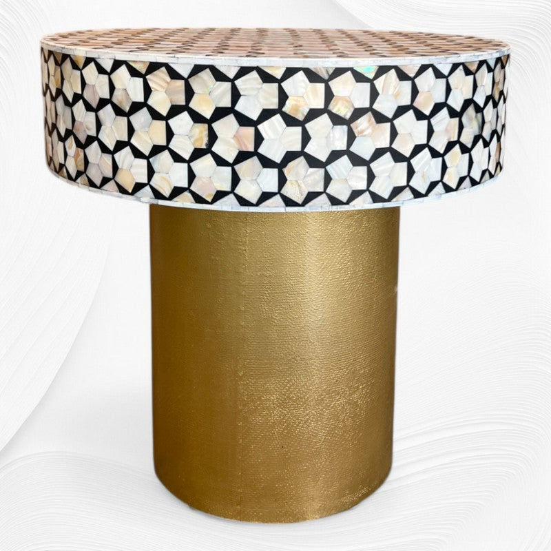 Targua Mother-of-Pearl Inlay Side Table – Brass & Black