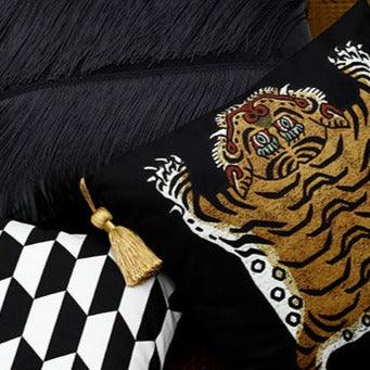 Tassel Tibetan Tiger Throw Pillow Cover - Caramel