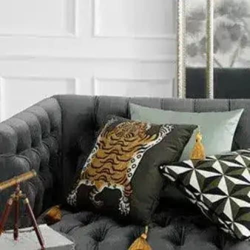 Tassel Tibetan Tiger Throw Pillow Cover in Caramel color, featuring a bold tiger design, perfect for adding a touch of elegance to your home decor.