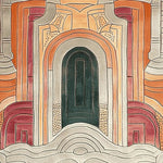 A Temple Courtyard Hand Tufted Rug with an intricate design in warm earthy tones, perfect for adding a contemporary touch to large living rooms. This wool area rug features abstract patterns, making it an ideal choice for those seeking stylish area rugs for living rooms.