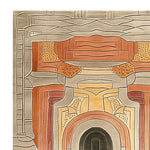 Top view of a Temple Courtyard Hand Tufted Rug showcasing an intricate design with earthy tones, perfect for large living room spaces. This contemporary wool rug features abstract patterns that enhance the decor of any area, making it an elegant choice for those seeking area rugs for living rooms.