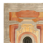 Top view of a Temple Courtyard Hand Tufted Rug showcasing an intricate design with earthy tones, perfect for large living room spaces. This contemporary wool rug features abstract patterns that enhance the decor of any area, making it an elegant choice for those seeking area rugs for living rooms.