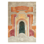 The Temple Courtyard Hand Tufted Rug showcases a vibrant abstract design with rich earthy tones and intricate patterns, perfect for a contemporary rug setting. This wool area rug adds warmth and elegance to large living room spaces, making it an ideal choice for area rugs for living room use.