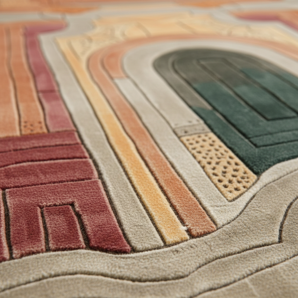 Close-up of a textured rug with geometric pattern