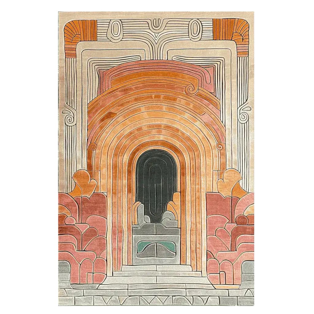 The Temple Gate Hand Tufted Rug is a stunning area rug ideal for large living rooms. This contemporary rug features an intricate design with warm earth tones, perfect for adding elegance to any space. Made from high-quality wool, it's a durable and stylish choice for those seeking area rugs for living rooms.