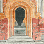 This vibrant Temple Gate Hand Tufted Rug features a contemporary design with abstract arch patterns in warm tones of orange, pink, and grey. Perfect as a large living room rug, this wool rug adds a modern touch to any area rugs for living room collection.