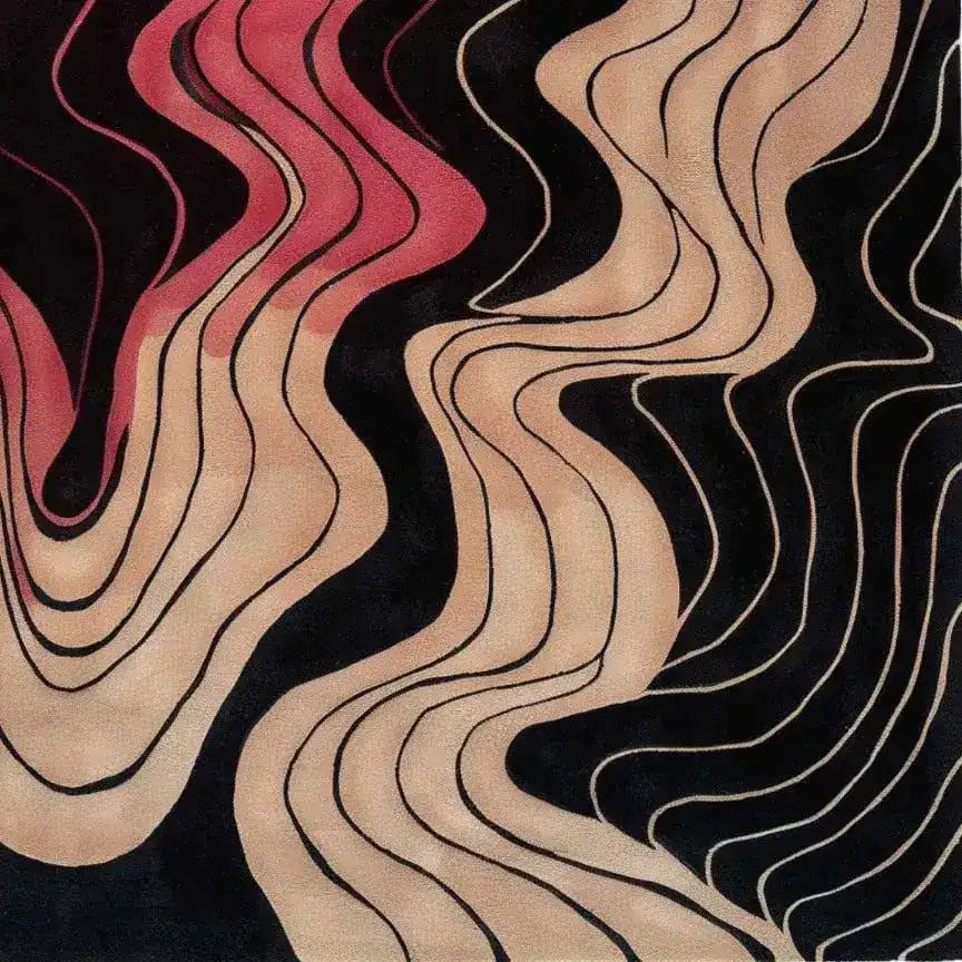 A captivating Terracotta Tapestry Hand Tufted Rug featuring an abstract wave pattern in warm terracotta and black tones. This large area rug is ideal for adding a contemporary touch to your living room. Made from quality wool, this living room area rug blends art and comfort beautifully.