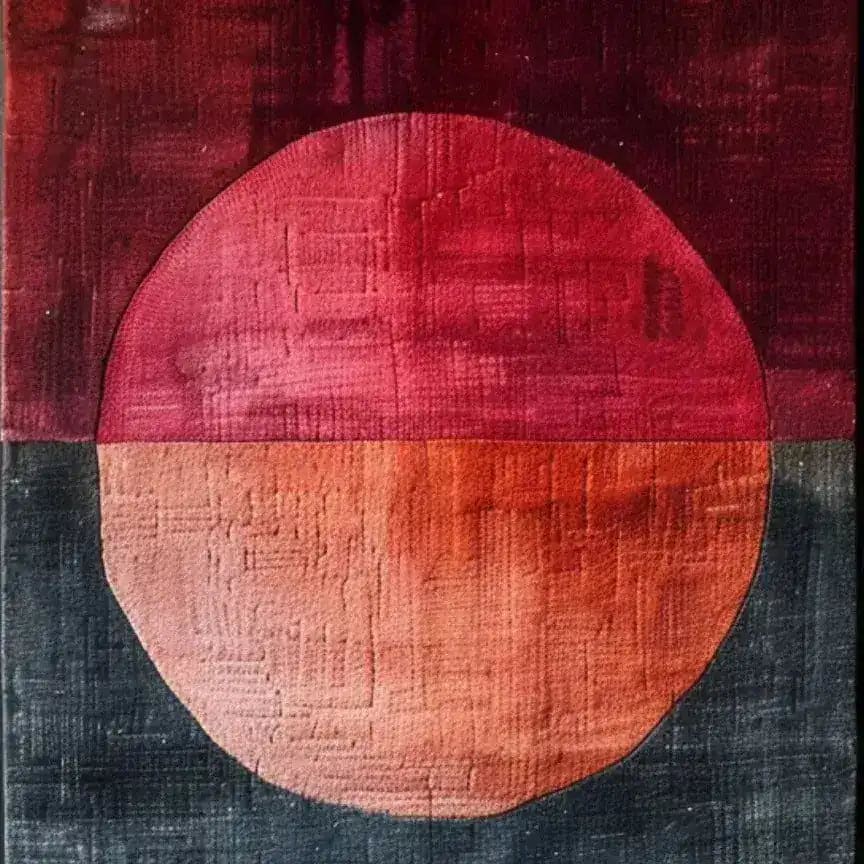 A stylish, textured abstract wool rug in warm red and orange hues, perfect for adding a contemporary touch to your living room or as a hallway runner rug. This hand-tufted area rug features a bold circular design that captures attention and complements any modern decor, making it an ideal choice for kitchen rugs or bathroom runner rugs.