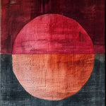 A stylish, textured abstract wool rug in warm red and orange hues, perfect for adding a contemporary touch to your living room or as a hallway runner rug. This hand-tufted area rug features a bold circular design that captures attention and complements any modern decor, making it an ideal choice for kitchen rugs or bathroom runner rugs.