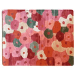 A vibrant hand tufted area rug with an abstract floral pattern, perfect for large living rooms. This 8x10 wool rug showcases a mix of pink, red, green, and orange hues, adding a touch of spring to any space.