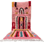 Vibrant Altas Pink Boujaad wool rug runner featuring colorful abstract patterns, perfect for adding style to living room area rugs, kitchen rugs, or as a bathroom runner rug. This wool rug's unique design is ideal for hallway runner rugs or office decor.