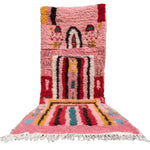Vibrant Altas Pink Boujaad wool rug runner featuring colorful abstract patterns, perfect for adding style to living room area rugs, kitchen rugs, or as a bathroom runner rug. This wool rug's unique design is ideal for hallway runner rugs or office decor.