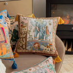 Decorative Asian wild velvet throw pillow cover featuring an elephant design and tassels, adding a vibrant touch to any living space.