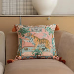Asian Wild Velvet Throw Pillow Cover featuring a vibrant tiger design with tassels, perfect for adding a touch of elegance to your home decor.