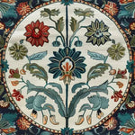 The Blossom Grace Hand Tufted Round Rug featuring a vibrant floral design in rich colors, perfect for adding elegance to dining room area rugs. This wool rug showcases intricate patterns ideal for living room or dining room carpets, enhancing any space with its round and decorative appeal.
