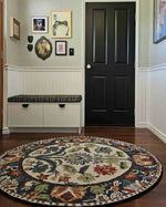 A beautifully hand-tufted round area rug with a vibrant floral design, perfect for enhancing dining room decor. This wool rug adds elegance and style, suitable for both living rooms and dining room areas, offering a cozy and inviting atmosphere.
