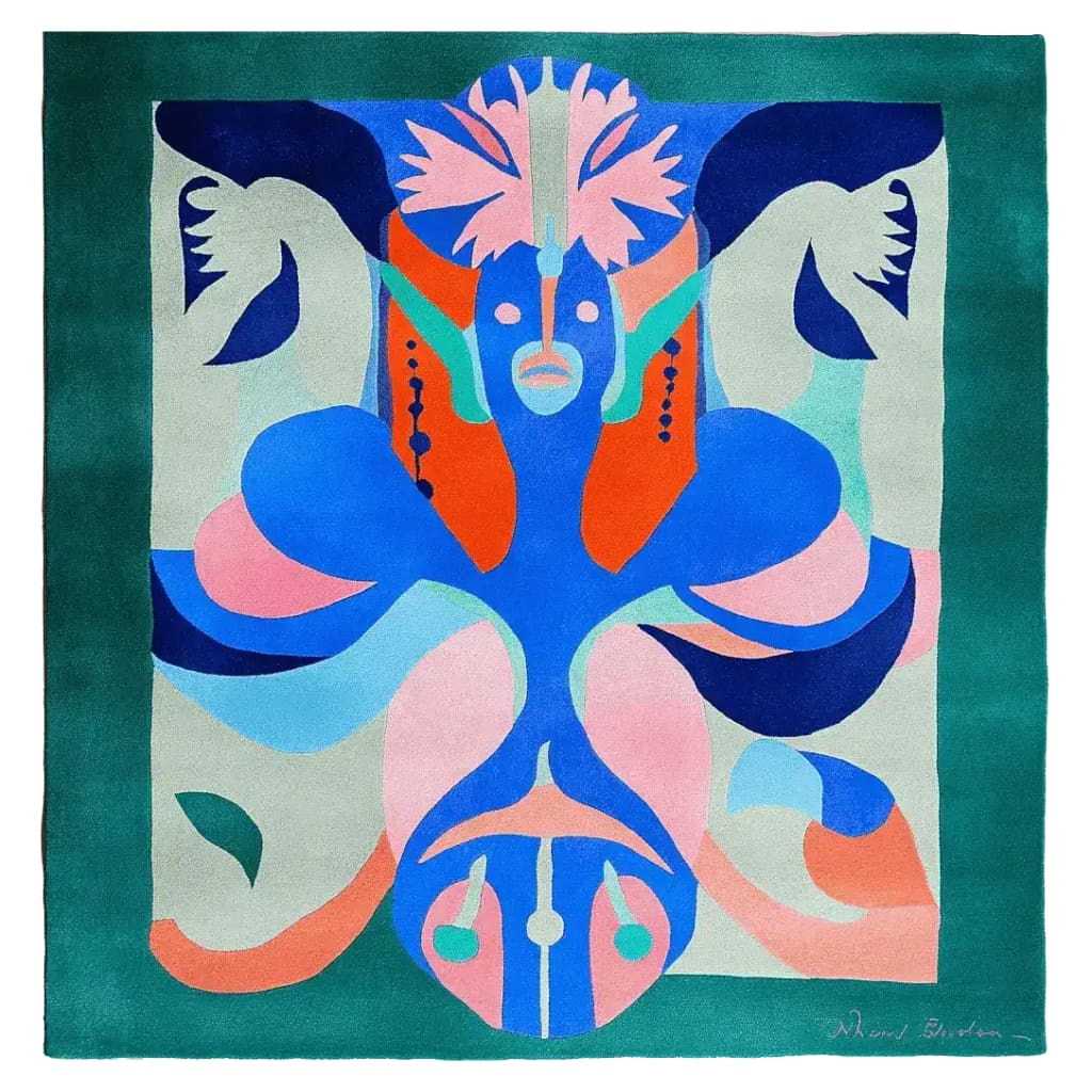 The Painted Spirit Hand Tufted Rug is a vibrant square area rug perfect for large living rooms. This wool rug features an abstract design with bold colors, combining contemporary art with practical home decor. Ideal for those seeking unique rugs for living rooms.