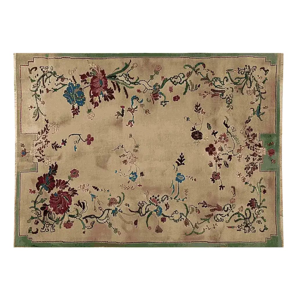A beautifully detailed area rug featuring an intricate floral design, perfect for adding elegance to any living room. This wool rug, available in an 8x10 size, showcases a harmonious blend of earthy tones with vibrant floral patterns, making it a standout piece among area rugs for living rooms.