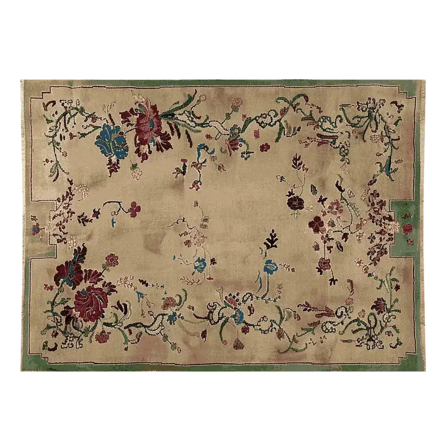 A beautifully detailed area rug featuring an intricate floral design, perfect for adding elegance to any living room. This wool rug, available in an 8x10 size, showcases a harmonious blend of earthy tones with vibrant floral patterns, making it a standout piece among area rugs for living rooms.