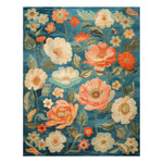 The Serene Garden Hand Tufted Rug features a vibrant floral design with a blend of orange, cream, and green flowers set against a rich blue background. Perfect for adding a touch of elegance to your living room, this 8x10 wool area rug offers a warm, inviting atmosphere. Ideal for those seeking large area rugs for living room spaces, this floral rug is not only stylish but also durable, making it an excellent choice for any home.