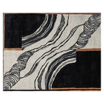 A contemporary hand-tufted area rug featuring an abstract black and white design with bold lines and organic shapes. Perfect for a large living room, this 8x10 wool rug adds a modern touch to any space.