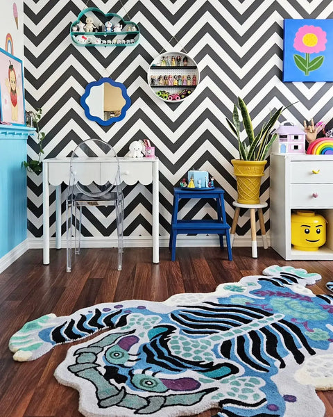 Chinoiserie Tibetan Tiger Hand Tufted Wool Rug - Blue