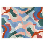 Vibrant abstract area rug featuring a colorful mix of blue, green, pink, and orange curves, perfect for contemporary living rooms. This hand-tufted wool rug, ideal as a centerpiece for living room rugs 8x10, adds a modern touch to any space.