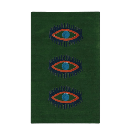 Three Evil Eyes Green Hand Tufted Wool Rug - Classic - MAIA HOMES